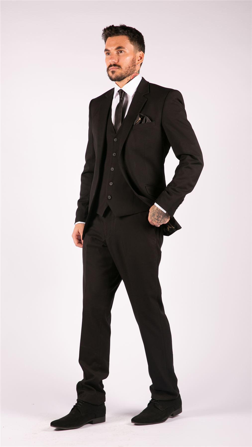 Mens Black 3 Piece Suit Classic Short Regular Long Smart Formal Tailored Fit - Knighthood Store