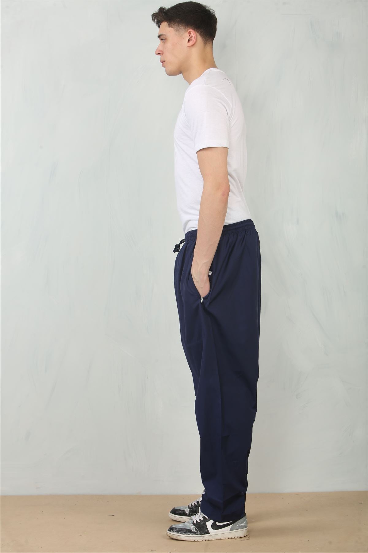 Men's Navy Comfort Thobe Trousers Pants Lounge Elasticated Zip Pockets Premium Quality