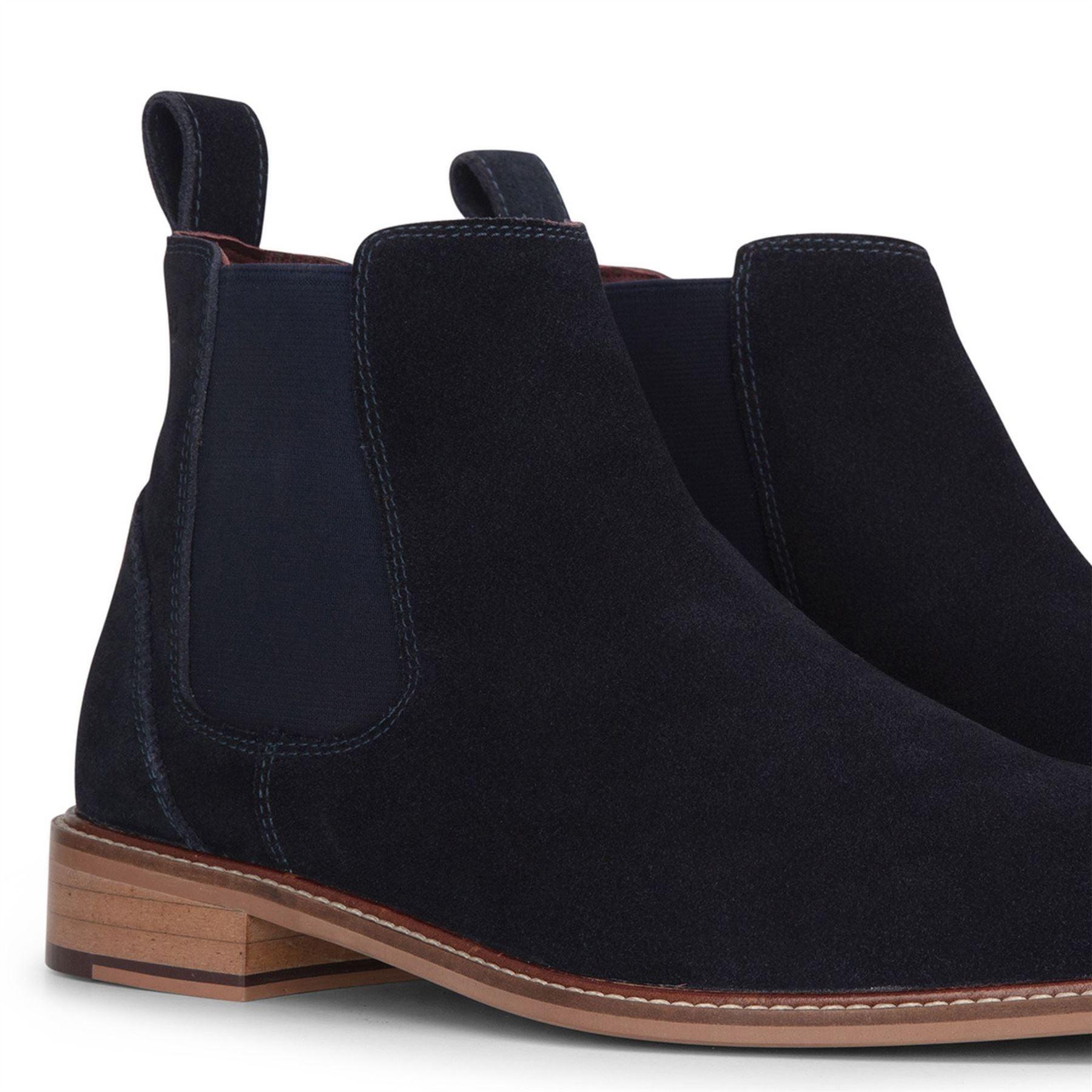 Men's Navy Suede Leather Slip On Chelsea Ankle Boots - Knighthood Store