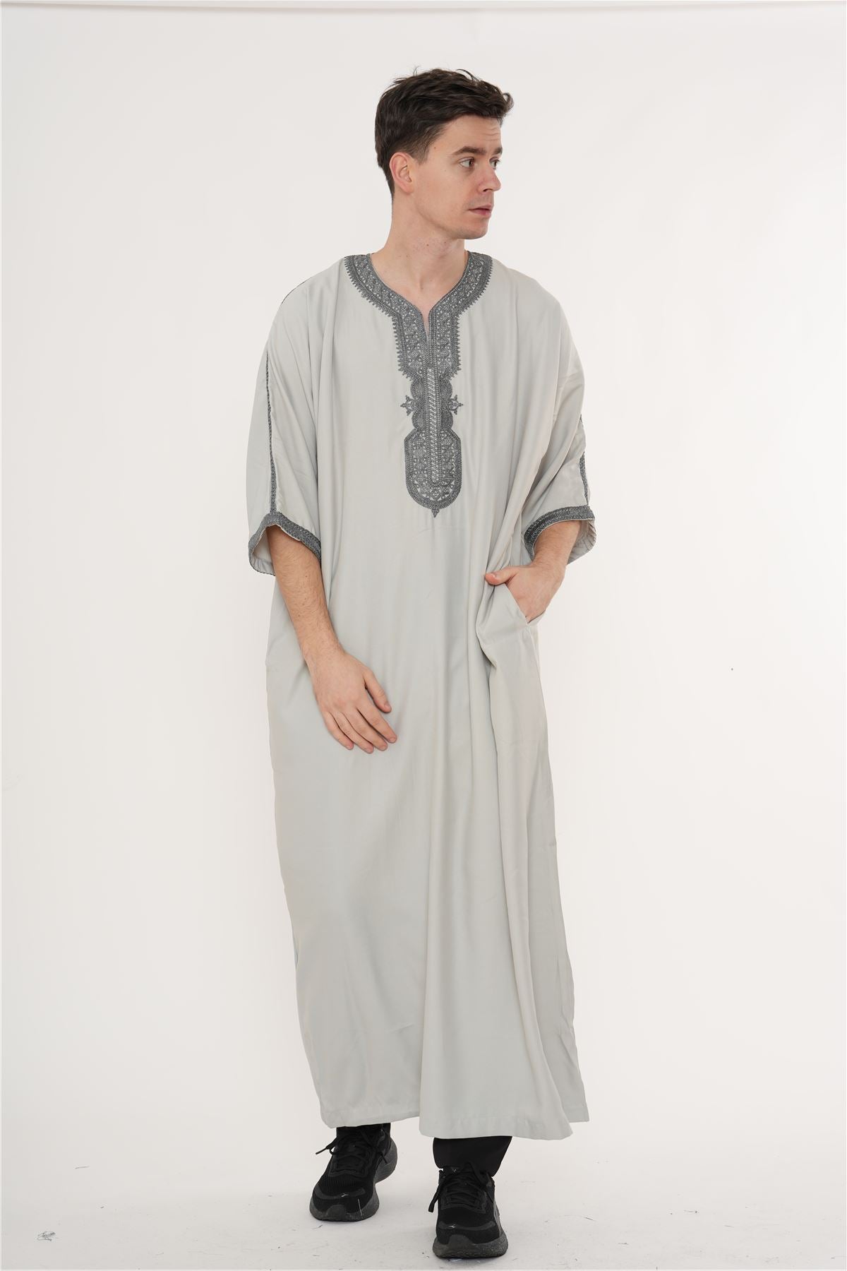Men's Half Sleeve Embroidery Moroccan Thobe
