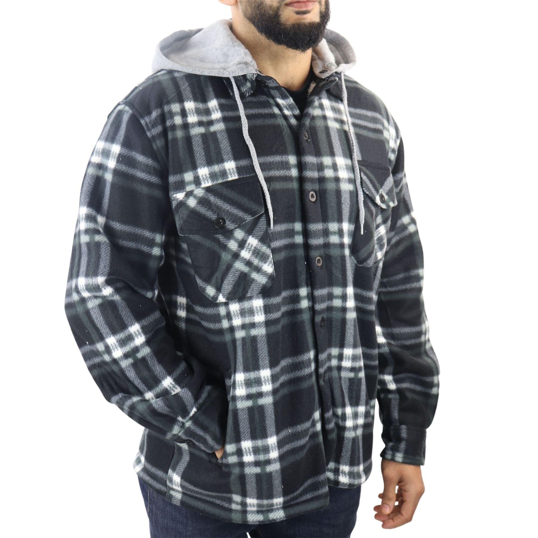 Men's Jumper Thermal Fleece Fur Lined Lumberjack Removable Hooded Buttoned Check Winter Shirt - Knighthood Store