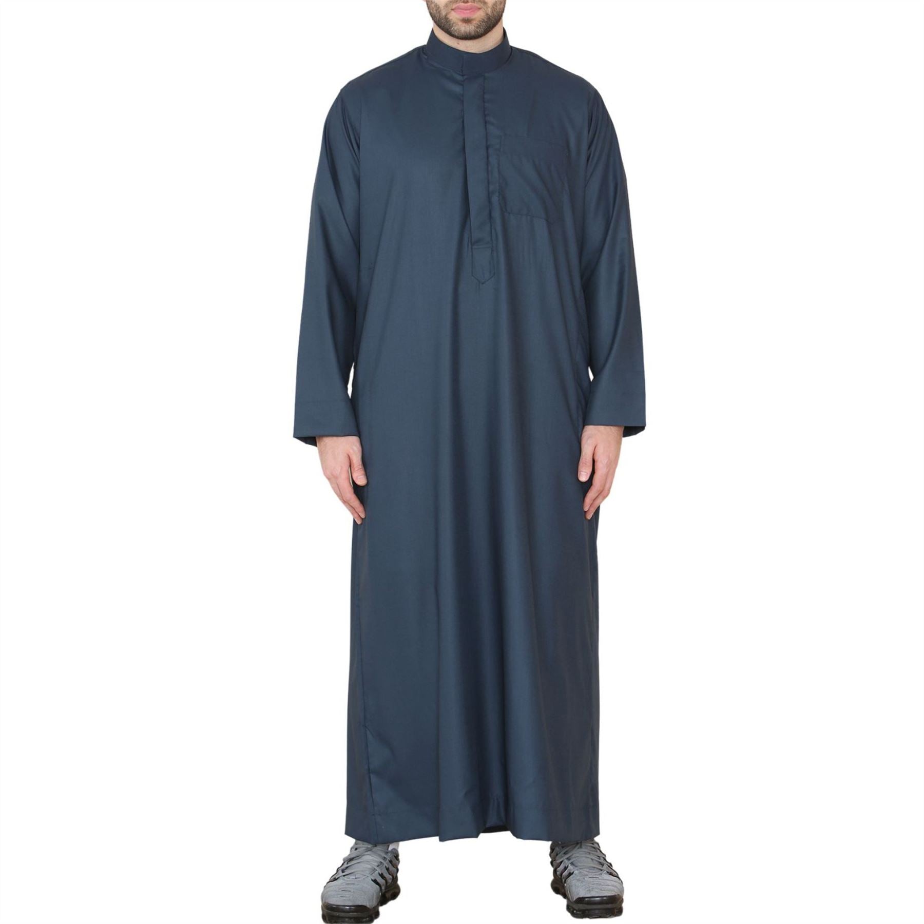 Mens Thobe Jubba Nehru Stand Collar Islamic Clothing Muslim Kaftan Eid Robe Saudi Slim Regular Fit