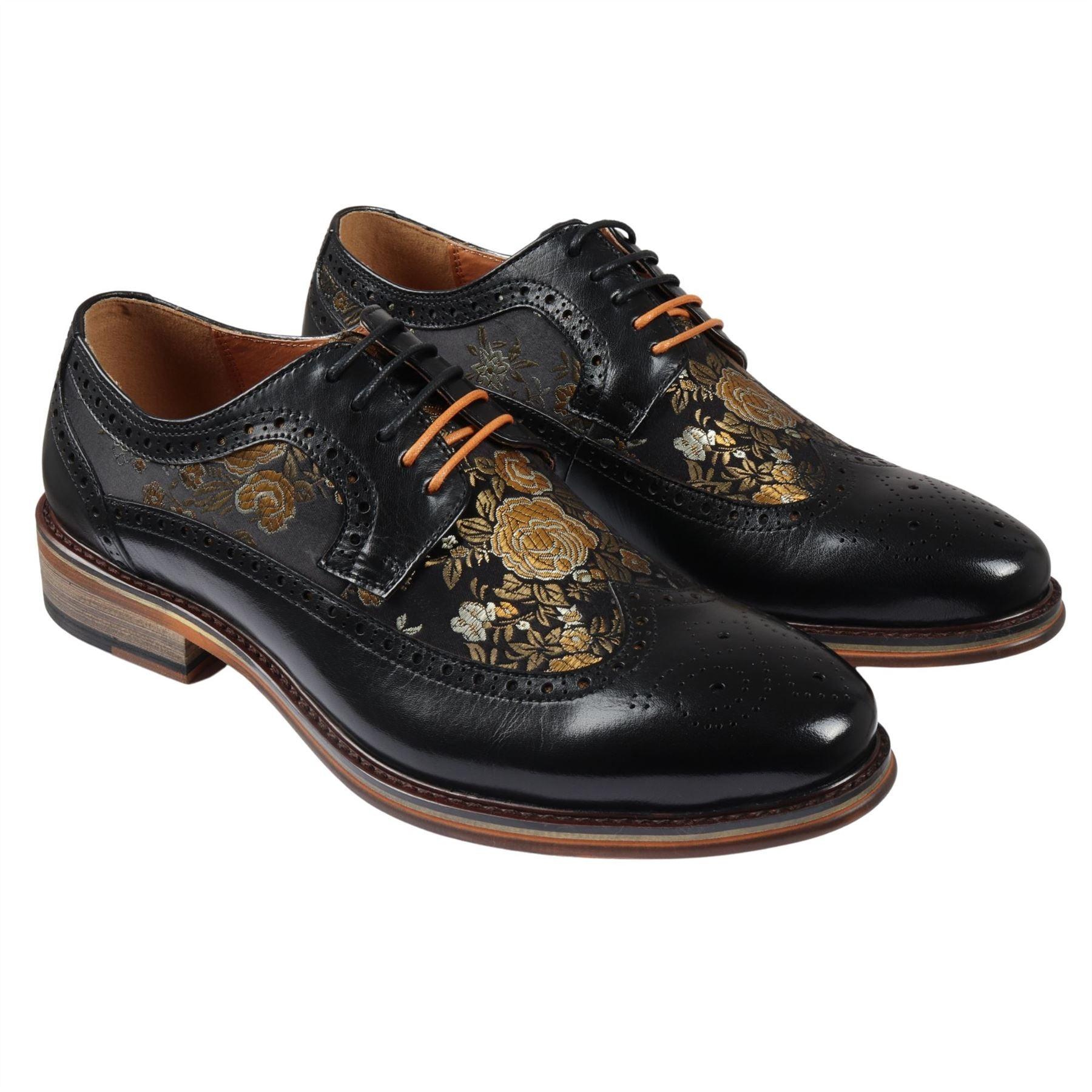 Men's Shoes Floral Print Leather Oxford Brogue Lace Up Formal Dress Shoe - Knighthood Store