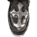 New Rock Mens 407-S1 Silver Cross Black Reactor Sole Leather Ankle Boots Gothic - Knighthood Store