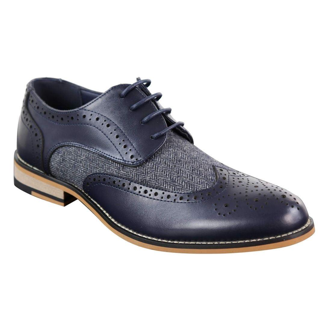 Mens Leather Tweed Herringbone Smart Casual Shoes Blinders Vintage Classic - Knighthood Store