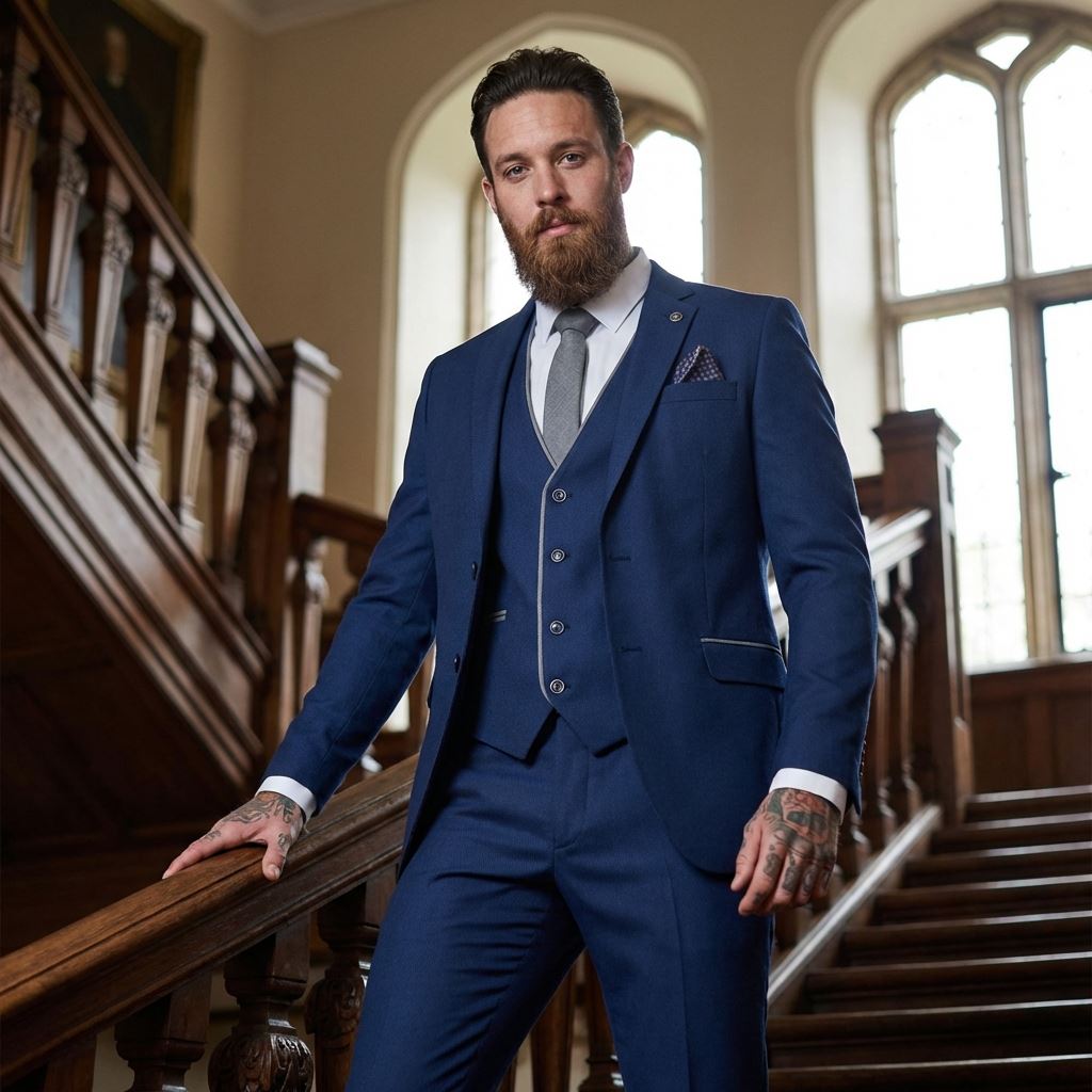 IM49 - Men's 3 Piece Blue Tailored Fit Suit