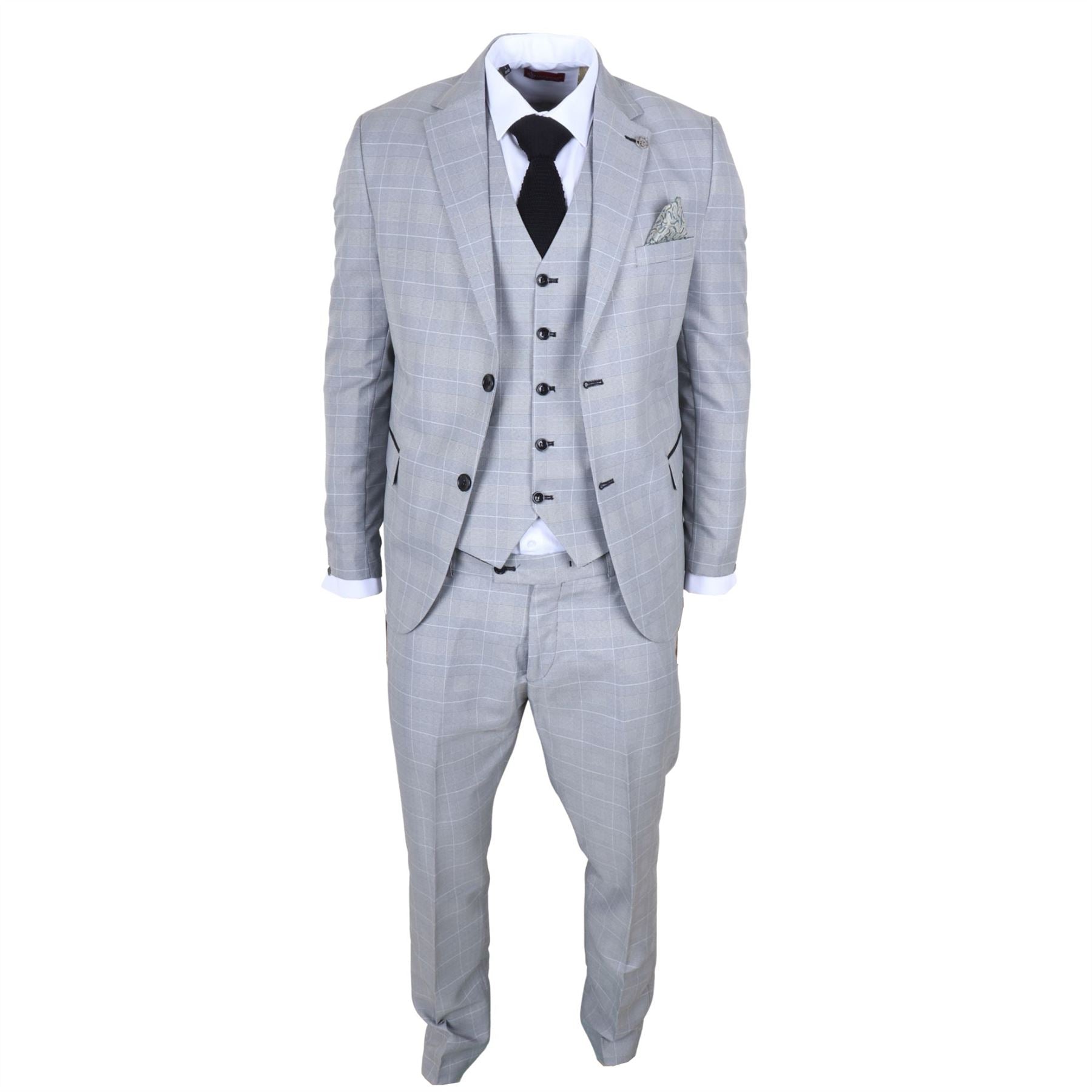 IM53 - Men's Grey Check 3 Piece Tailored Fit Suit