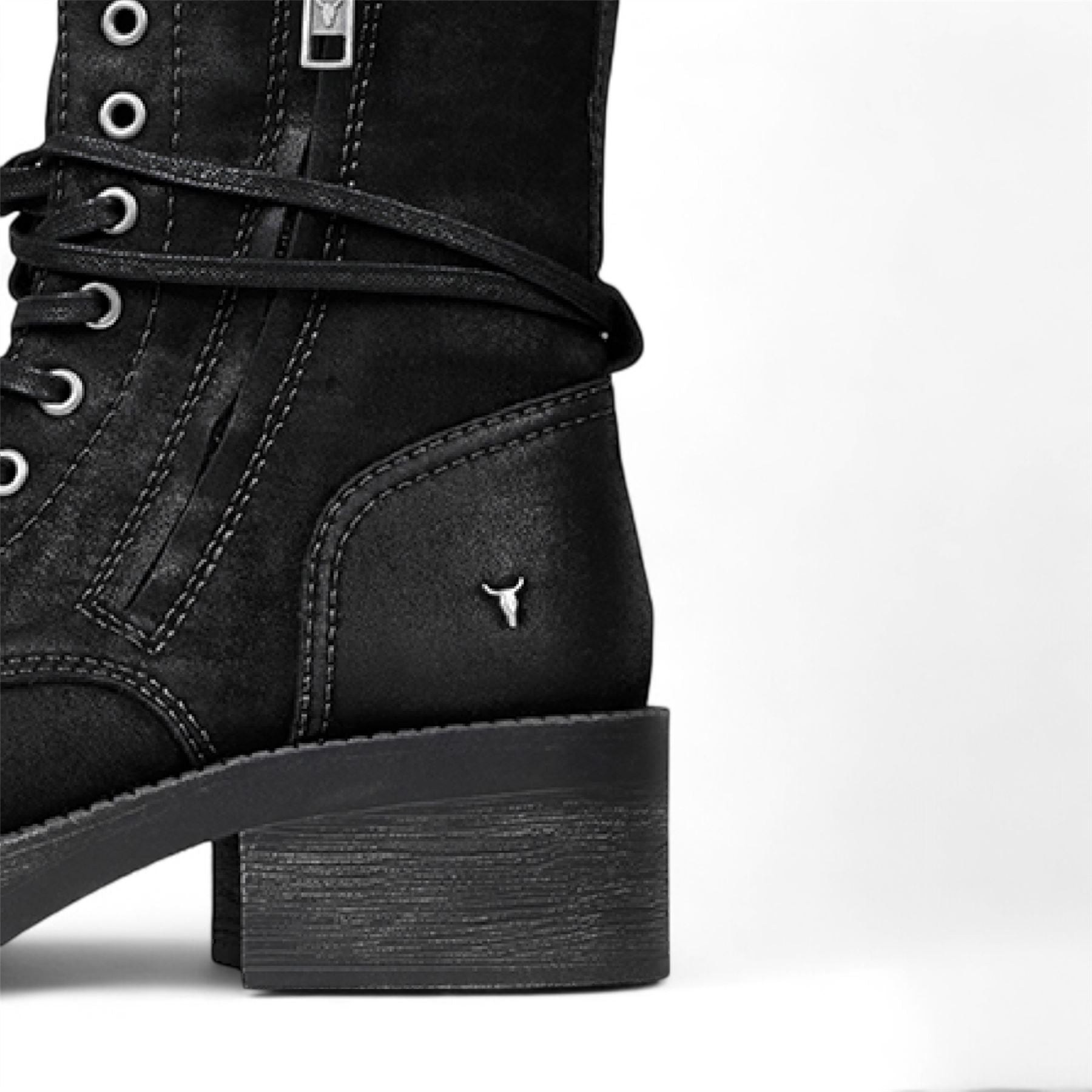 Gather - Women's Black Suede Mid-Calf Lace-Up Combat Boots