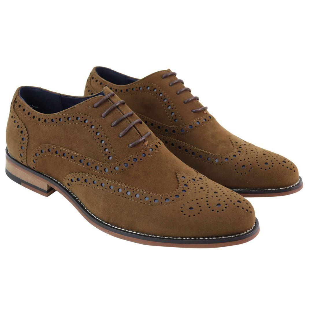 Mens Lace Real Suede Brogues Shoes Gatsby Classic 1920's Blue Brown Vintage - Knighthood Store