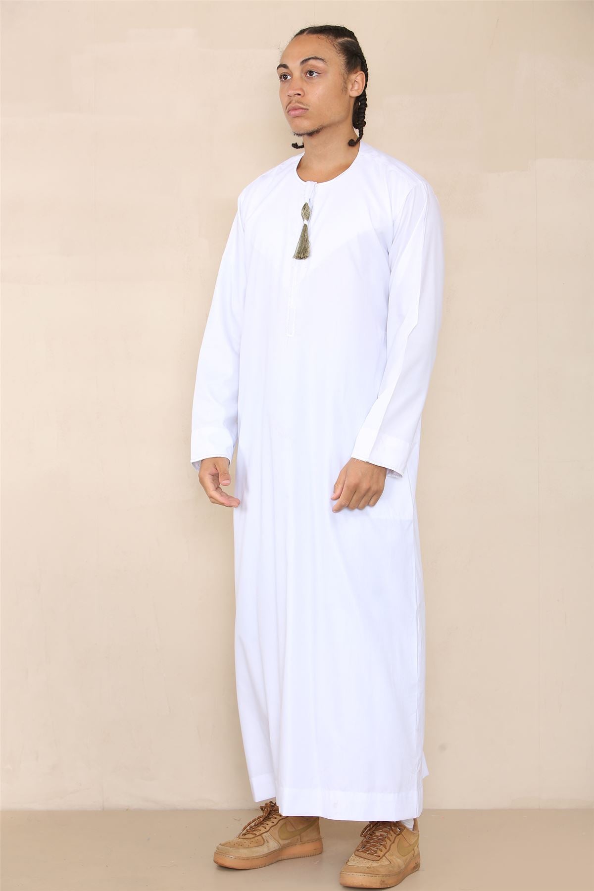 Mens Thobe Jubba Islamic Clothing Muslim Kaftan Emirati Omani Robe Arab Tassel