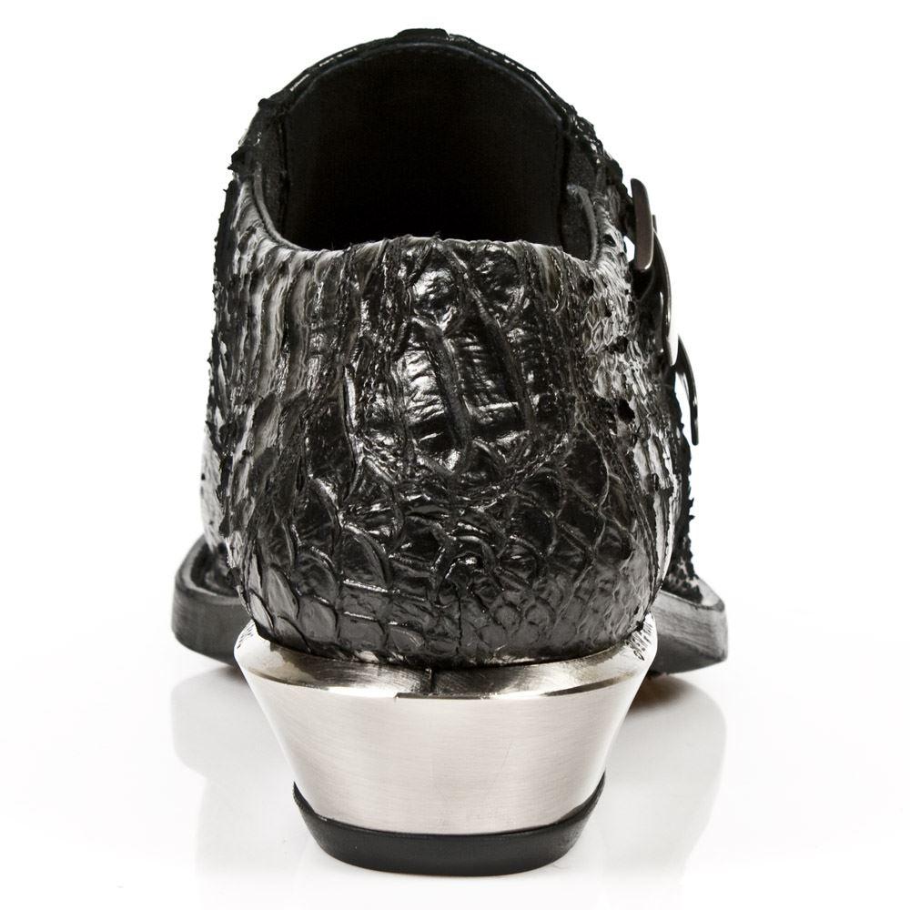 New Rock 7934-S2 Embossed Python Black Leather Buckle West Steel Heel Shoes Boot - Knighthood Store