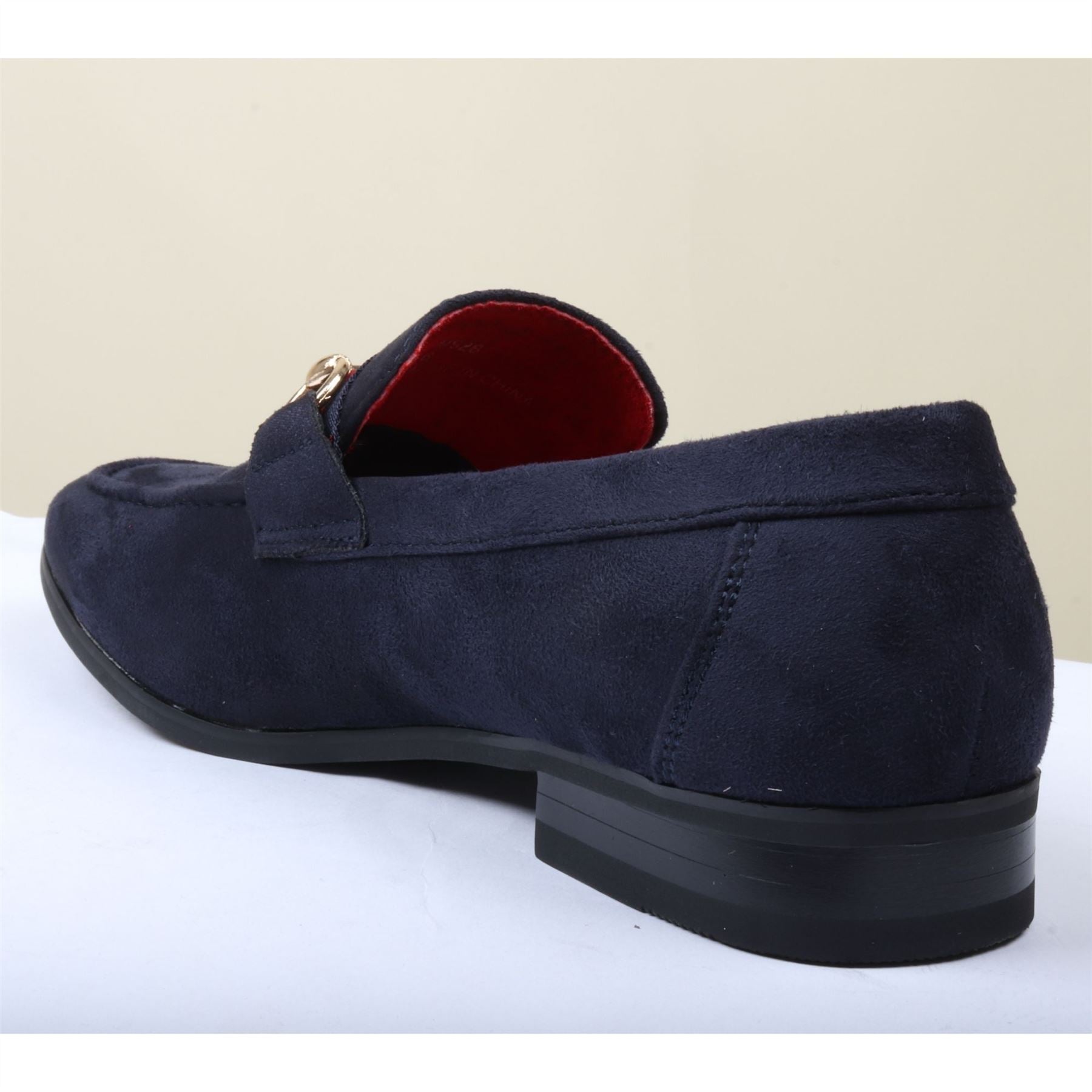 Men's Suede Leather Lined Gold Buckle Loafers