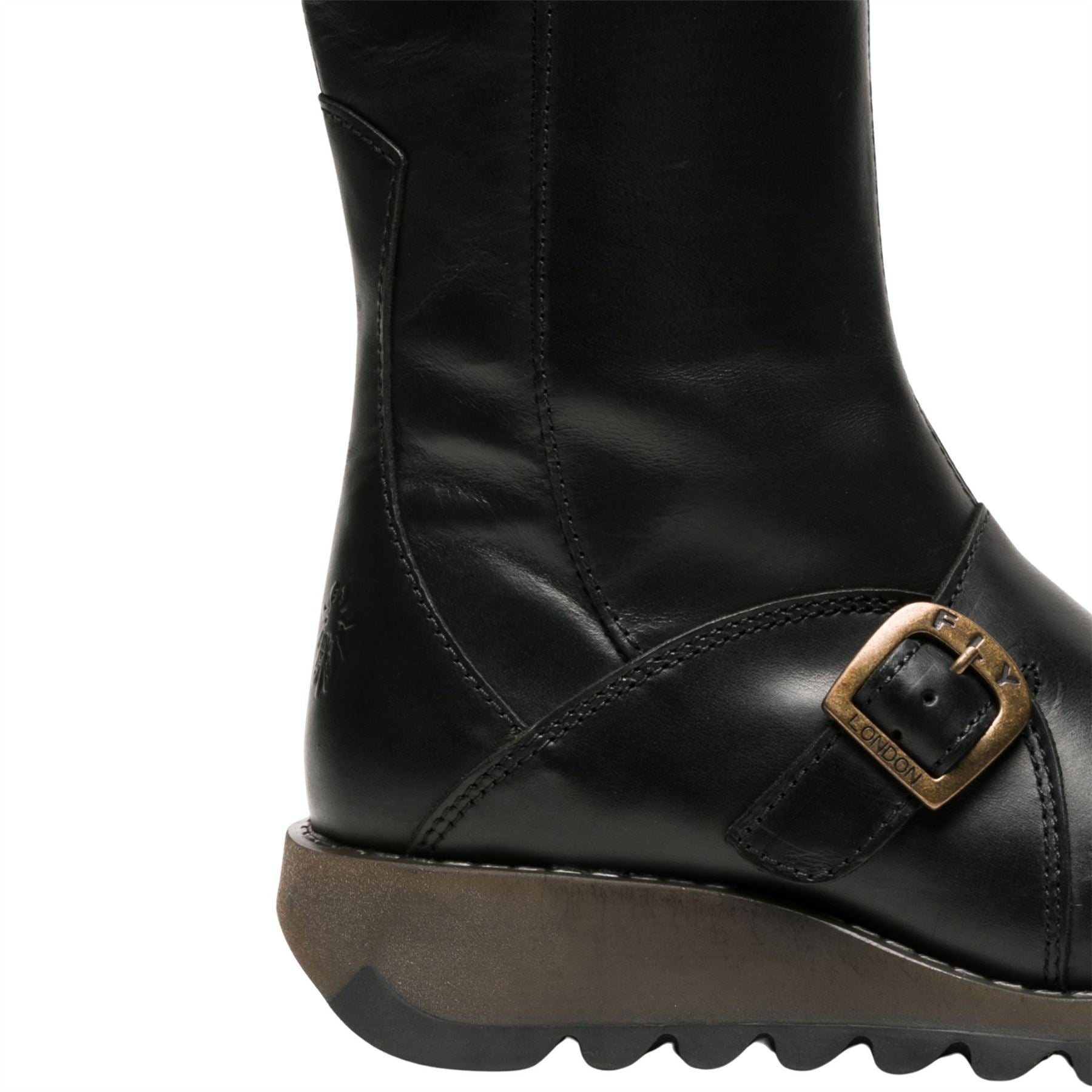 MES2913 - Women's Wedge Heel Buckle Mid Calf Leather Boots