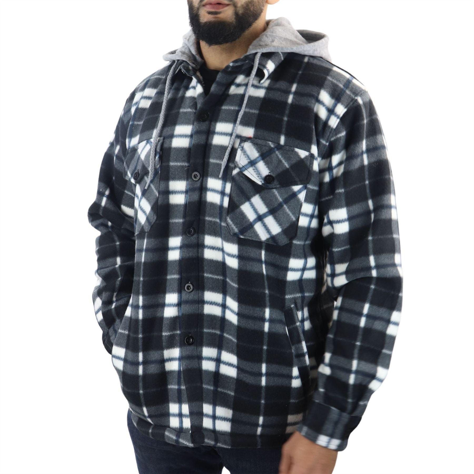 Men's Jumper Thermal Fleece Fur Lined Lumberjack Removable Hooded Buttoned Check Winter Shirt - Knighthood Store