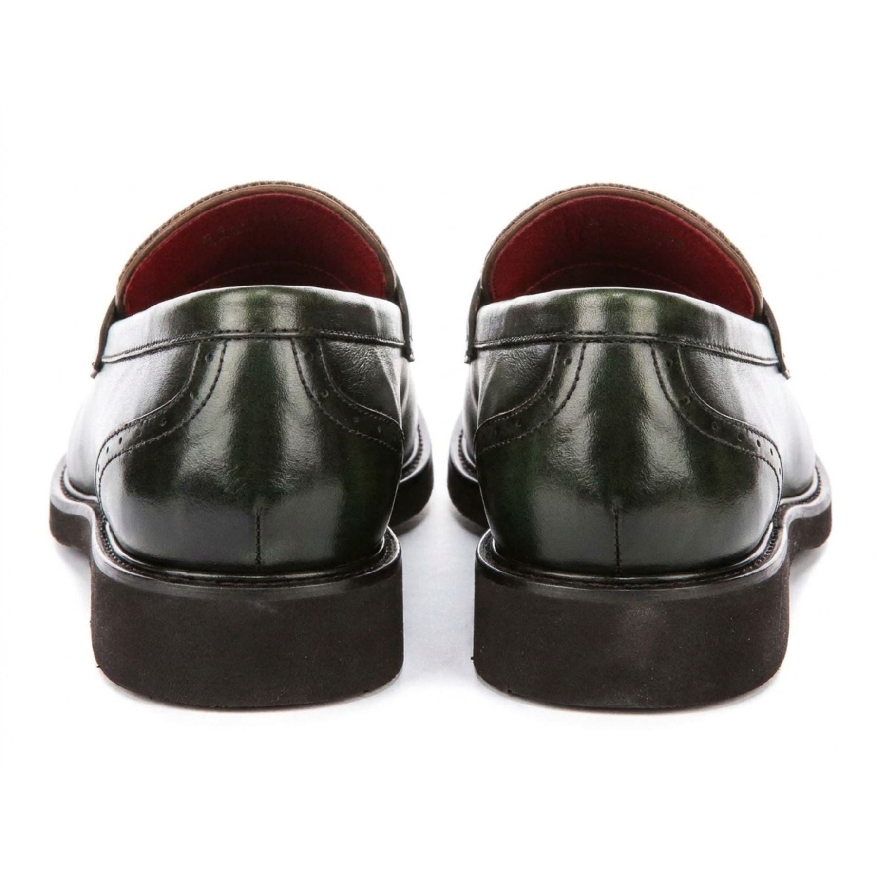 Tristian - Men's Green Leather Herringbone Tweed Loafers