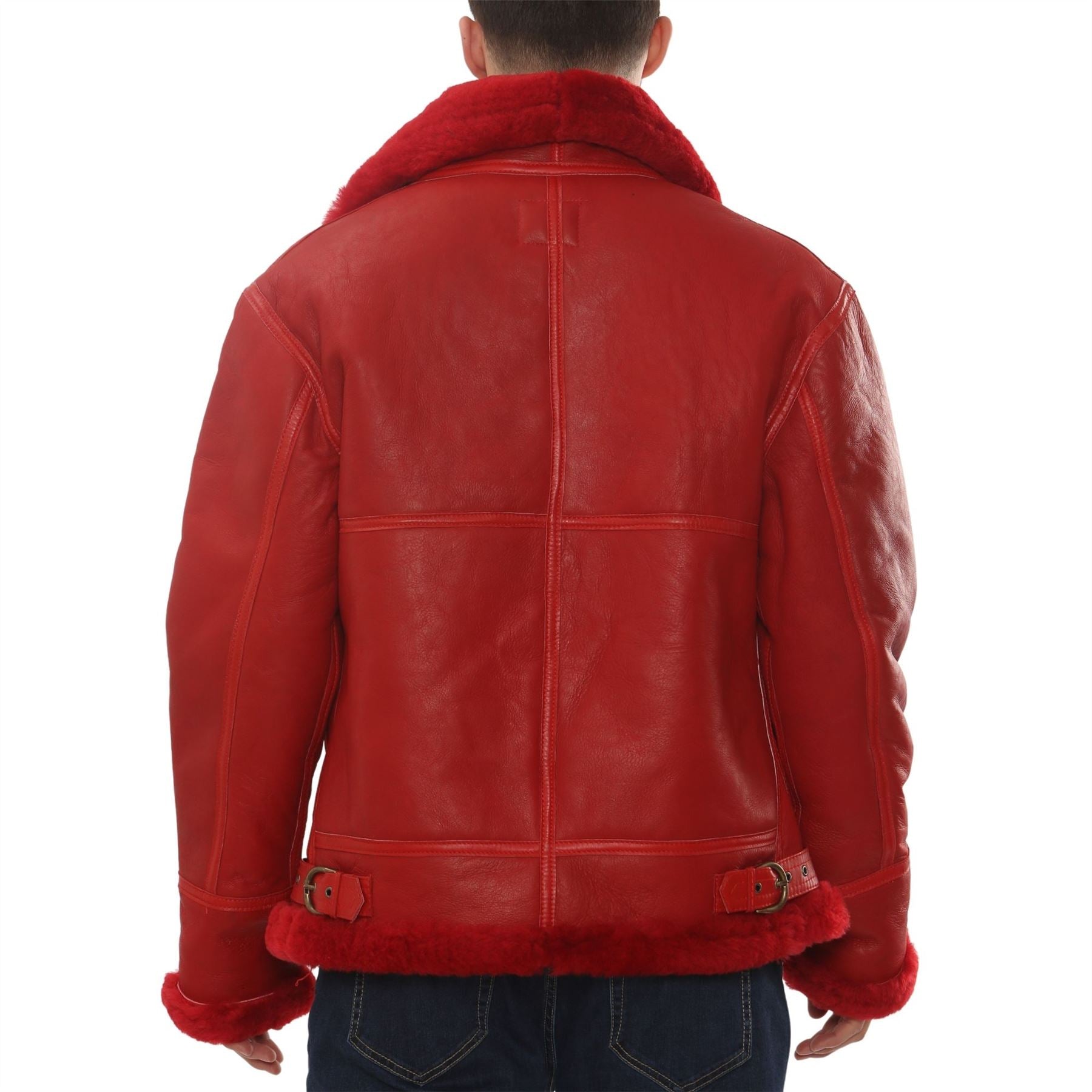 Men's Red Shearling B3 Bomber Leather Jacket