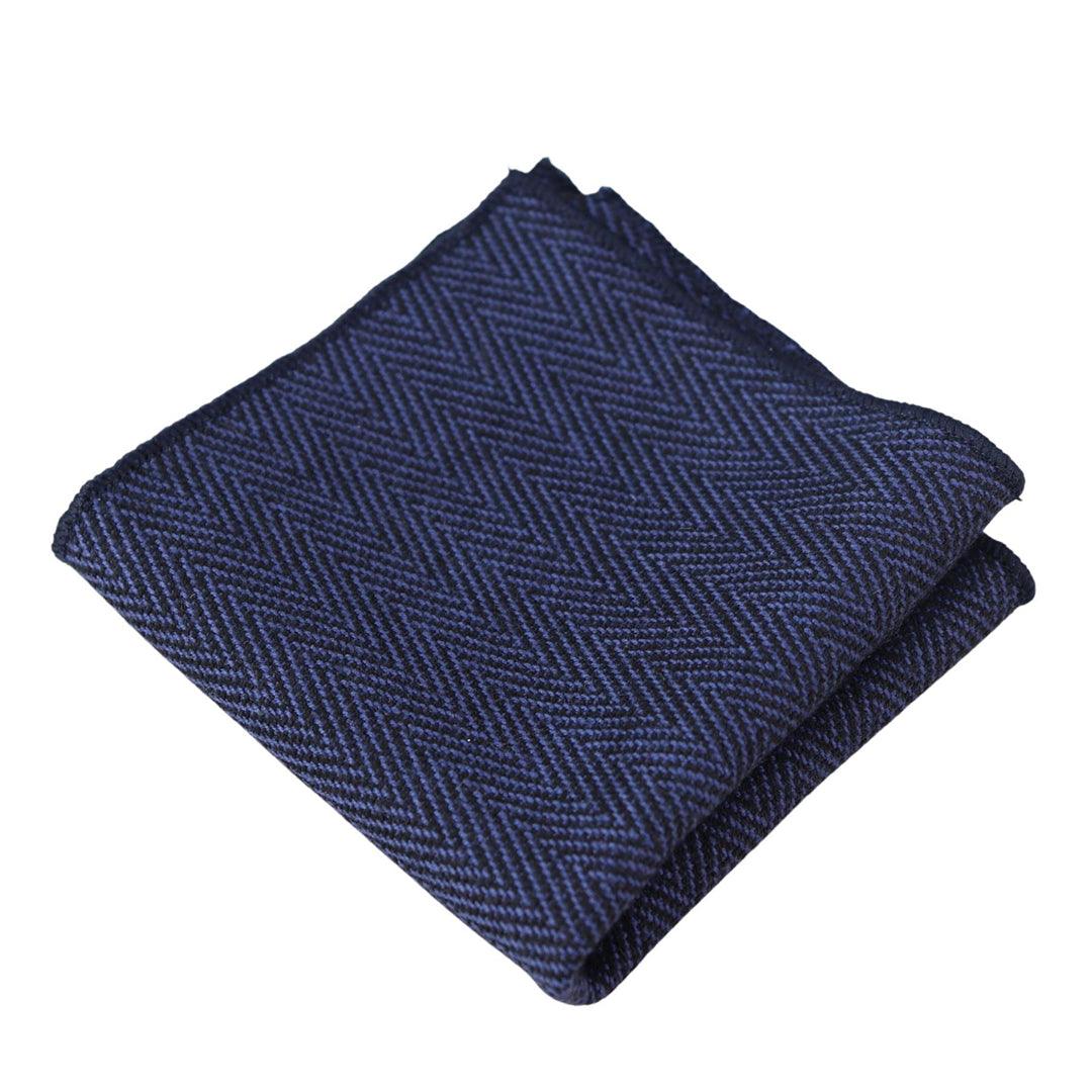 Mens Tweed Herringbone Tie Pocket Square Check Classic Blue Brown Grey Black - Knighthood Store