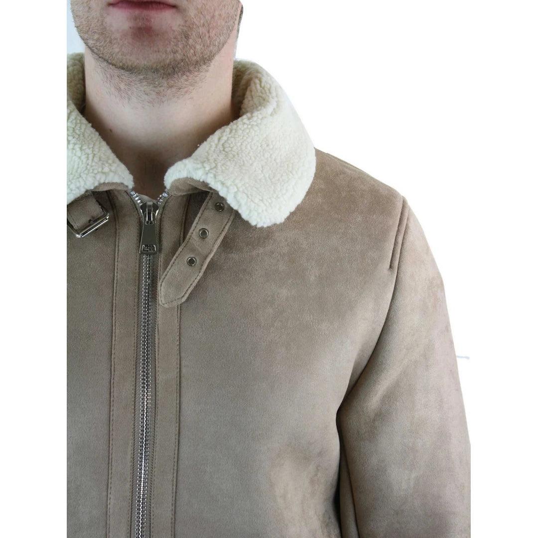 Mens Suede Sheepskin Faux Fur B3 Aviator Flying Jacket Cross Zip RAF Vintage - Knighthood Store