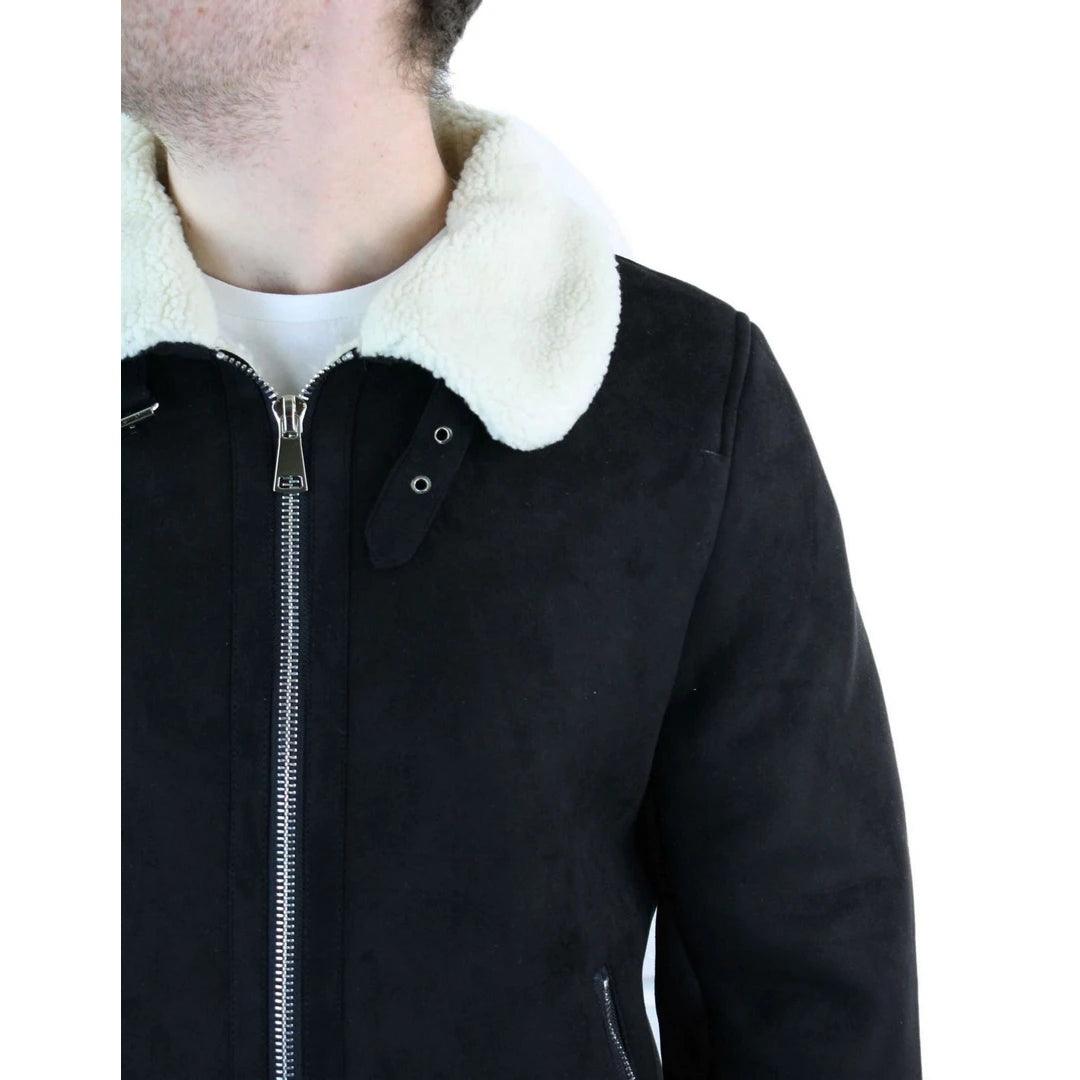 Mens Suede Sheepskin Faux Fur B3 Aviator Flying Jacket Cross Zip RAF Vintage - Knighthood Store