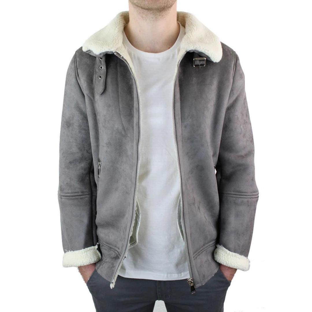 Mens Suede Sheepskin Faux Fur B3 Aviator Flying Jacket Cross Zip RAF Vintage - Knighthood Store