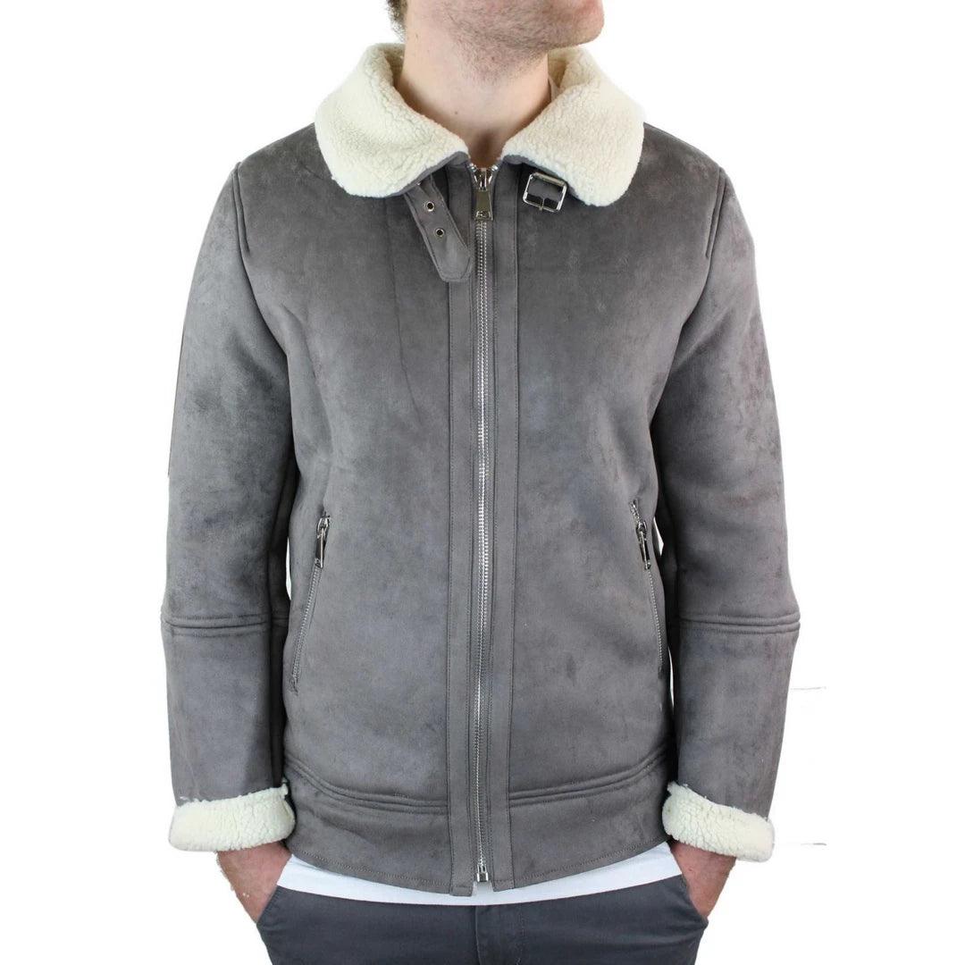 Mens Suede Sheepskin Faux Fur B3 Aviator Flying Jacket Cross Zip RAF Vintage - Knighthood Store
