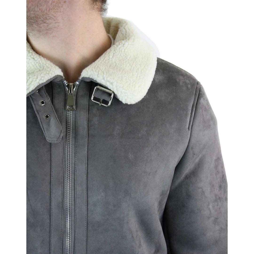 Mens Suede Sheepskin Faux Fur B3 Aviator Flying Jacket Cross Zip RAF Vintage - Knighthood Store