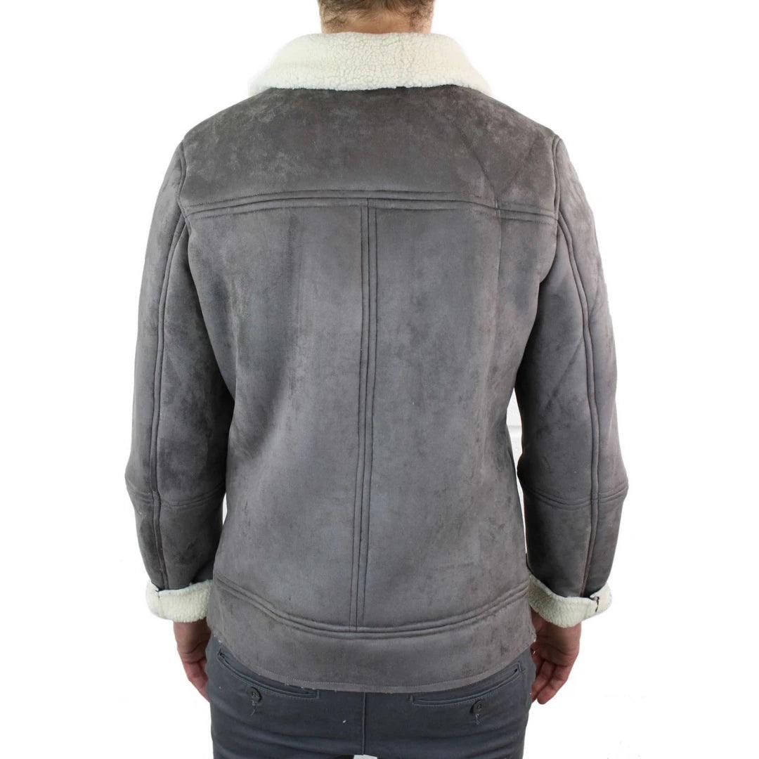 Mens Suede Sheepskin Faux Fur B3 Aviator Flying Jacket Cross Zip RAF Vintage - Knighthood Store