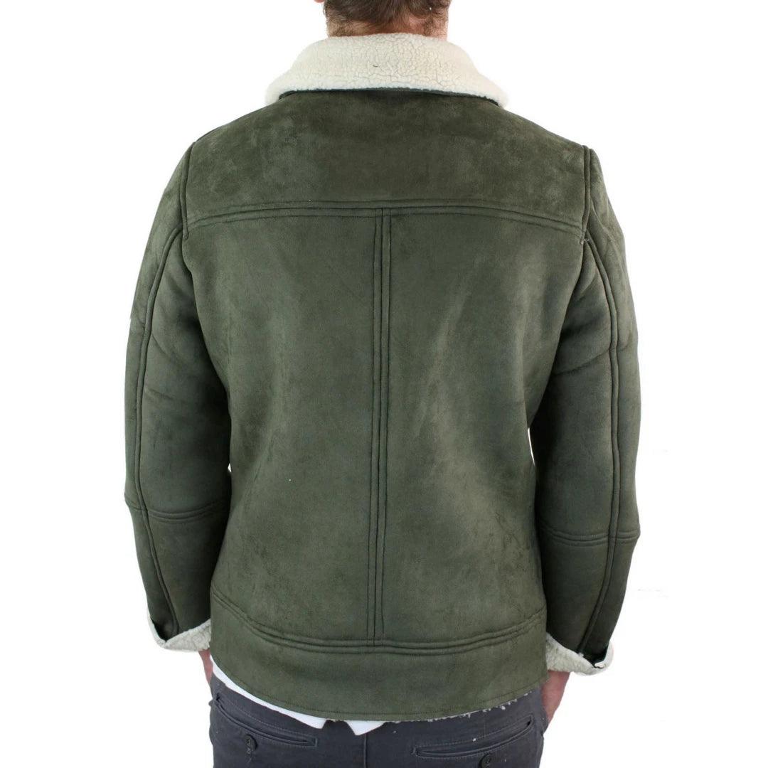 Mens Suede Sheepskin Faux Fur B3 Aviator Flying Jacket Cross Zip RAF Vintage - Knighthood Store