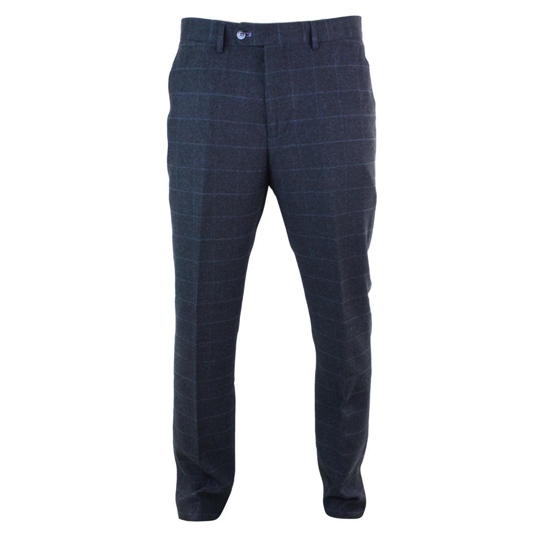 Mens Tweed Check Herringbone Blinders Trousers Tailored Fit Regular Retro - Knighthood Store