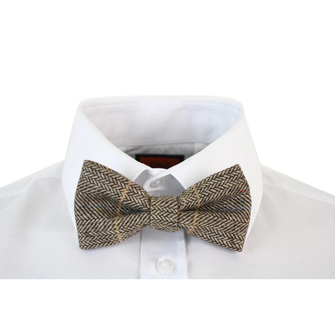 Mens Tweed Herringbone Textured Velvet Marc Darcy Bow Ties Vintage Retro - Knighthood Store