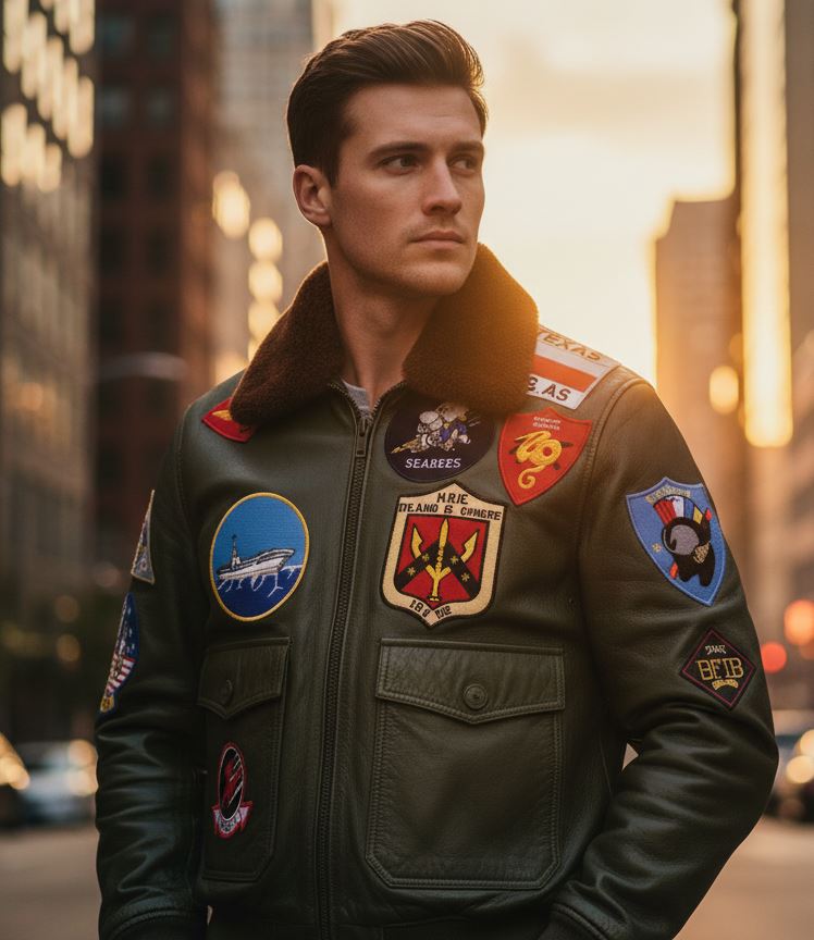 Men's Cowhide Top Gun Maverick Leather Aviator Bomber Jacket