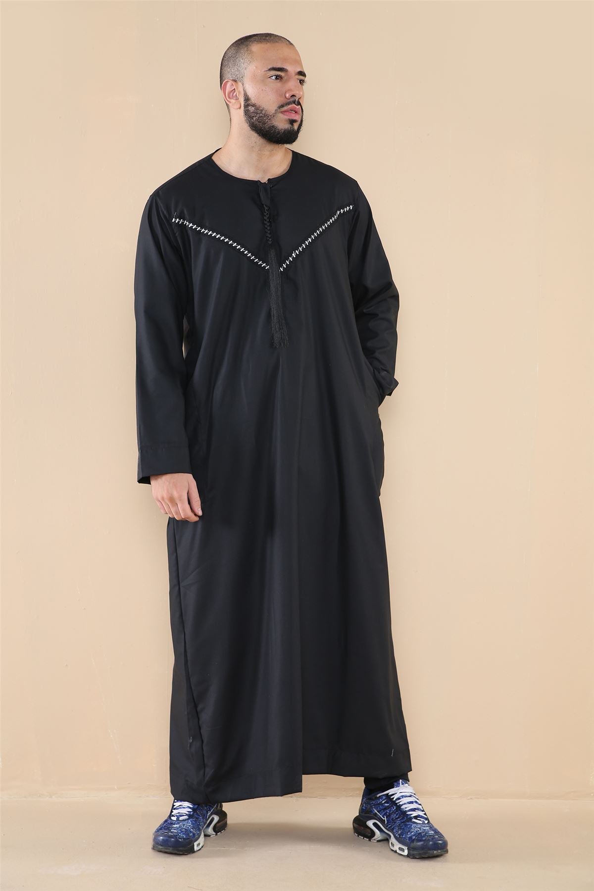 Mens Thobe Jubba Islamic Clothing Muslim Kaftan Emirati Omani Robe Casual Cotton