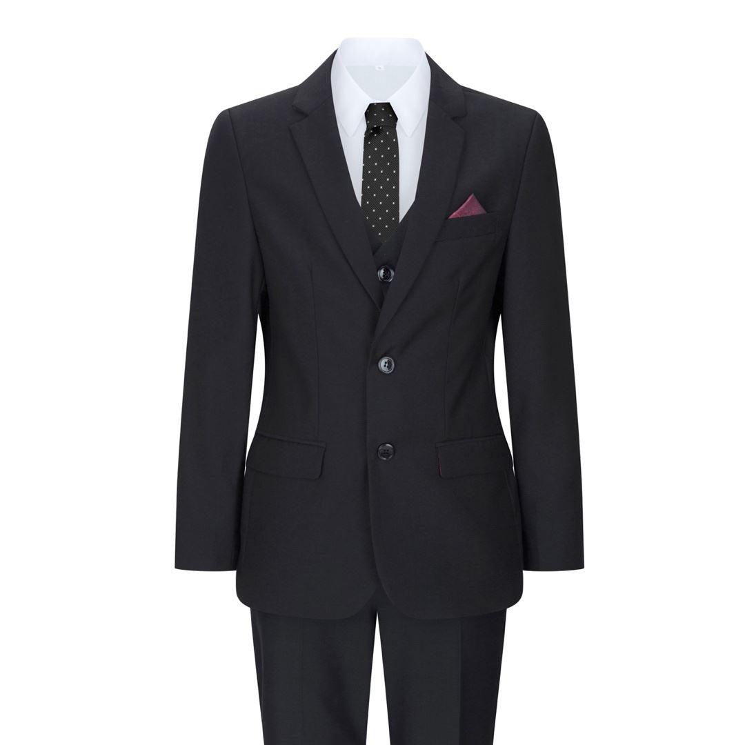 Boys 3 Piece Black Tailored Fit Complete Suit Classic Wedding Mourning Funeral - Knighthood Store