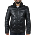 Men's Quilted Padded Real Leather Safari Parka Coat Jacket Fleece Collar - Knighthood Store