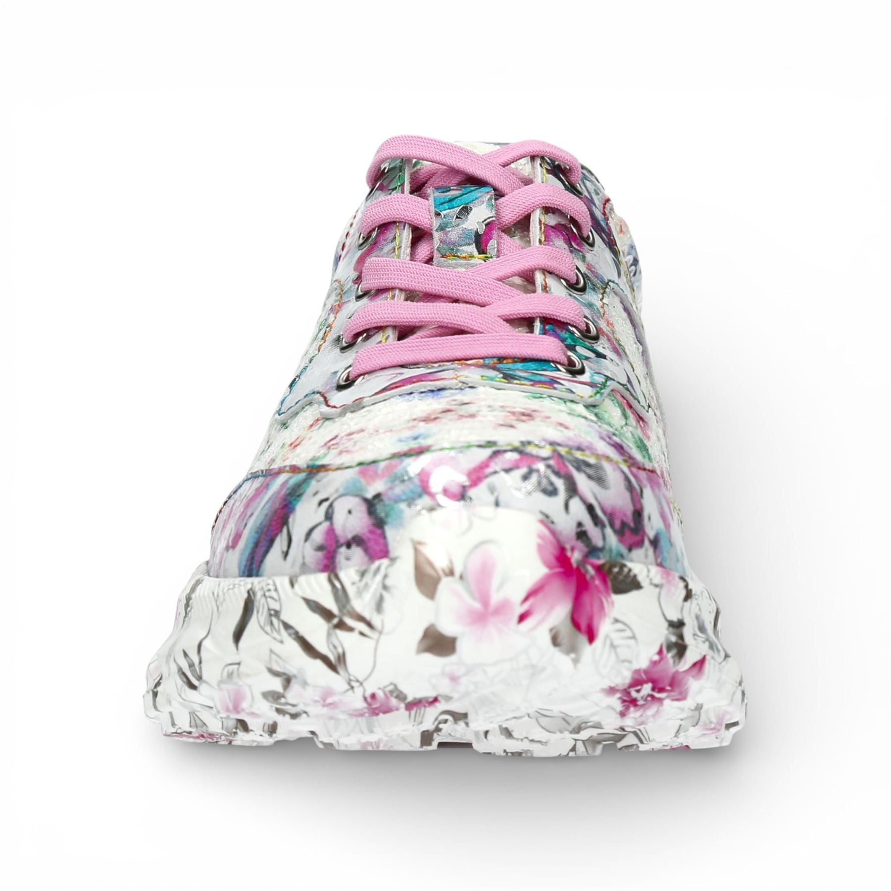Sofiao 07 - Women's Pink Floral Leather Platform Sneakers