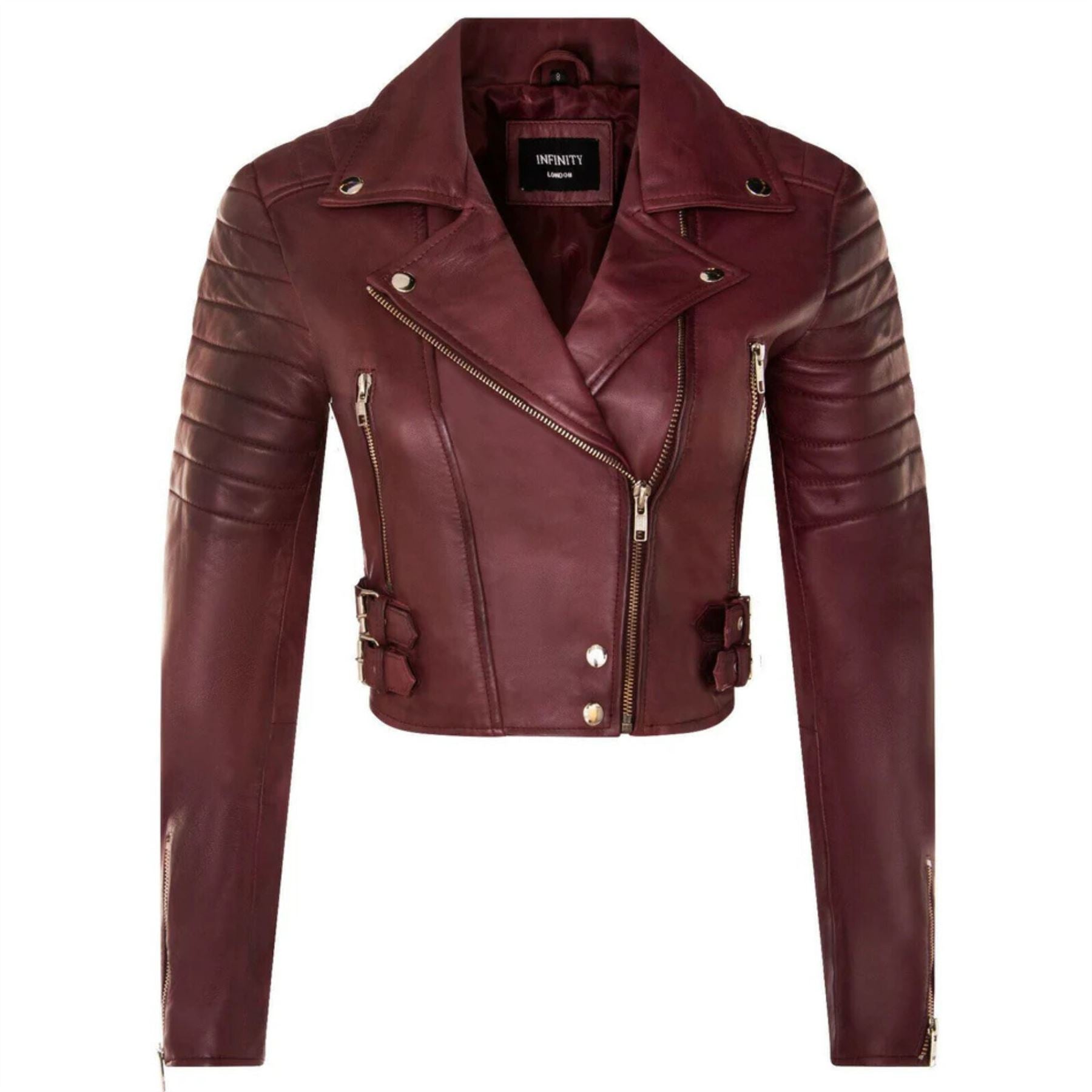 Women's Real Leather Short Cropped Length Biker Jacket