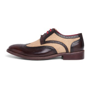Cole - Men's Brown Leather Canvas Detailing Brogue Shoes