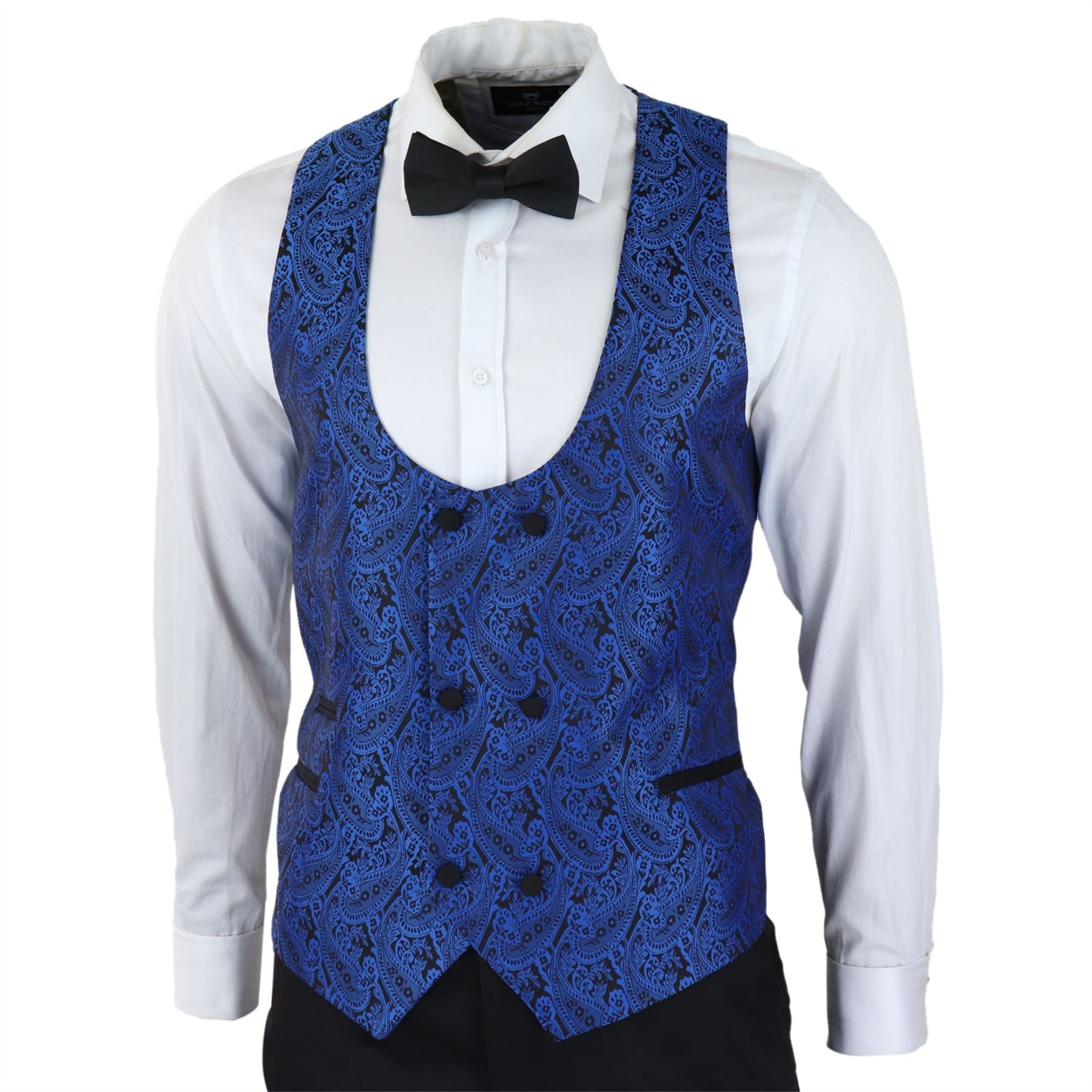 Mens Paisley Tuxedo Blazer And Waistcoat Brocade Dinner Jacket Satin Black Blue