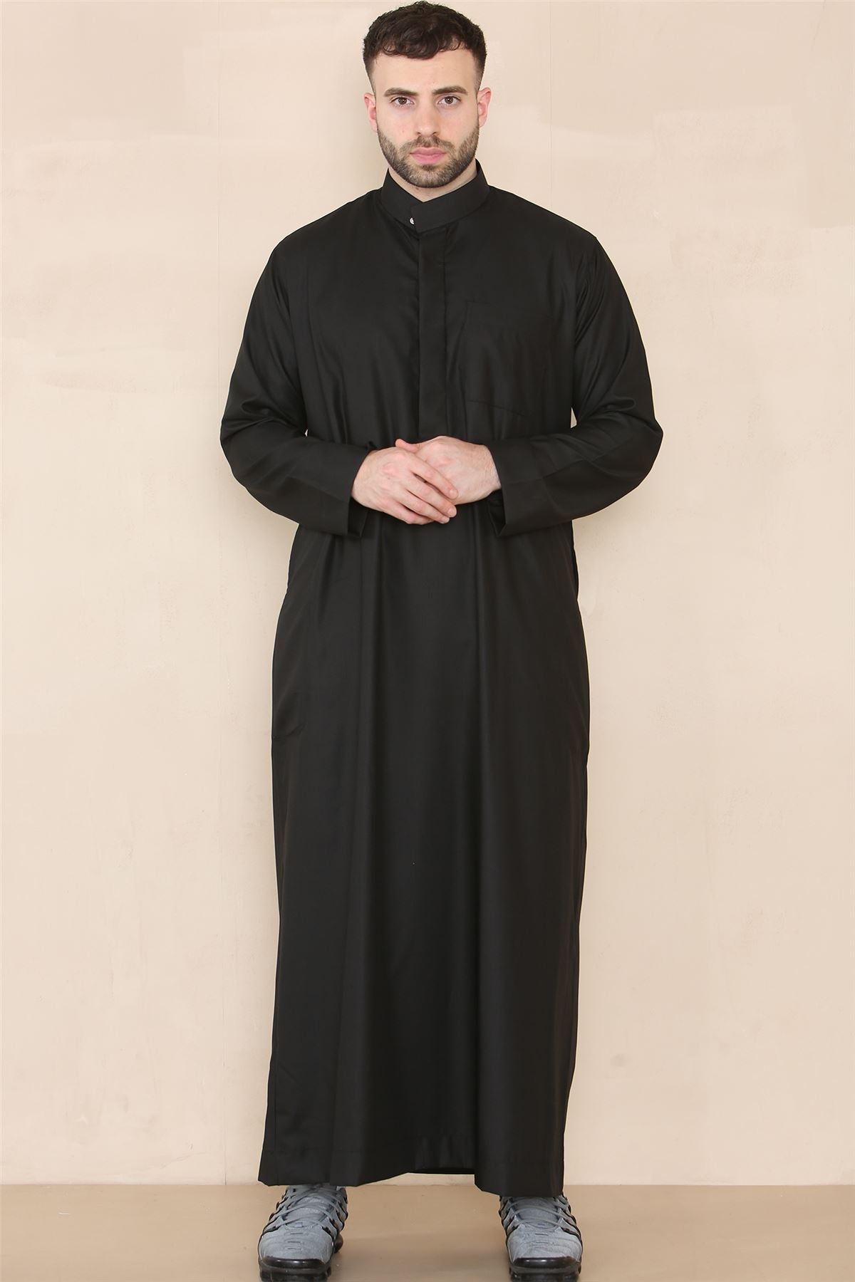 Mens Thobe Jubba Nehru Stand Collar Islamic Clothing Muslim Kaftan Eid Robe Saudi Slim Regular Fit
