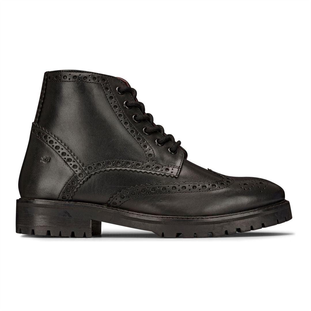 Mens Real Leather Laced Platform Brogue Military Boots Punk Rock Black Tan - Knighthood Store