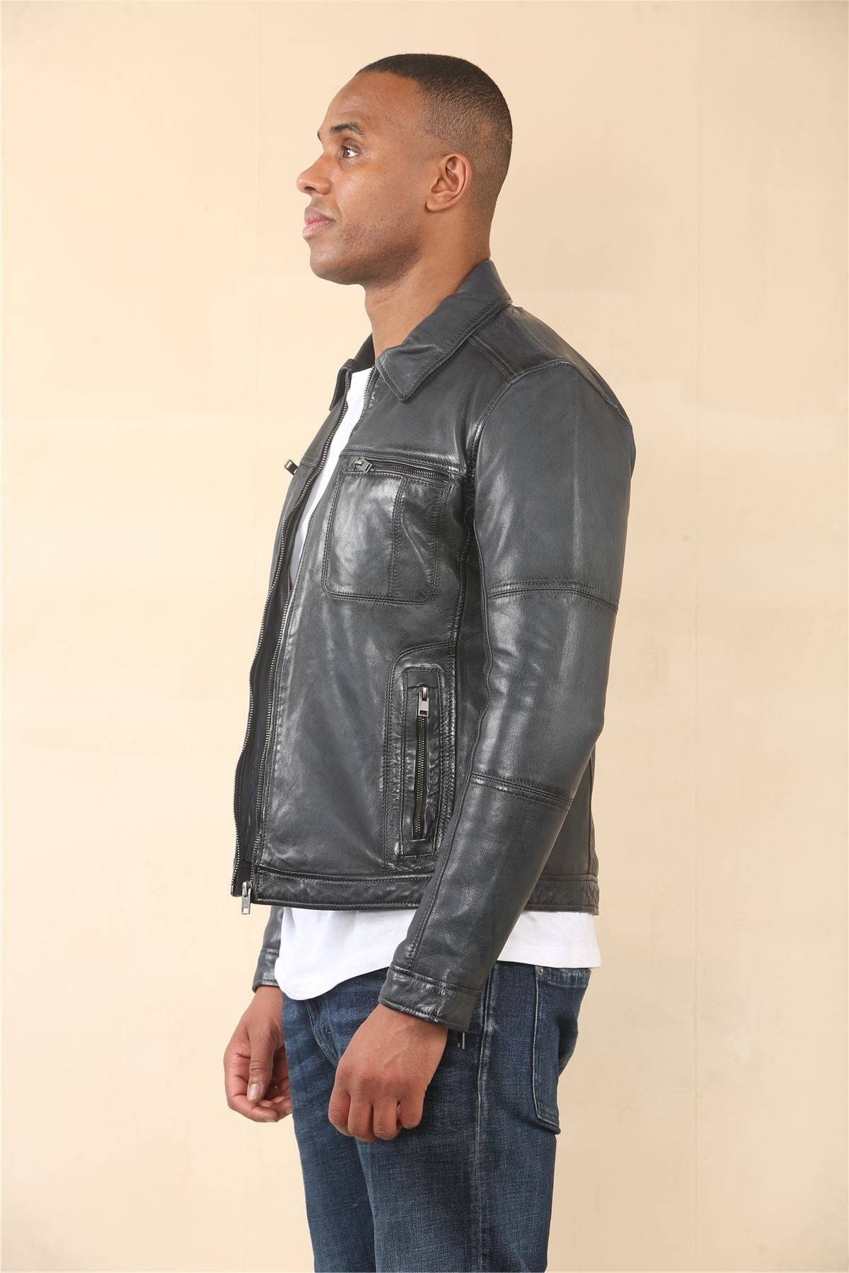 Men's Classic Collar Leather Biker Jacket