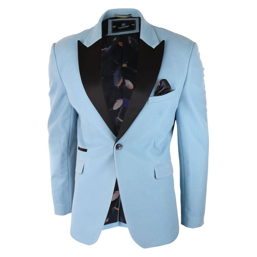 Mens Velvet Blazer Tuxedo Jacket Black Satin Lapel Pastel Blue Pink Green - Knighthood Store