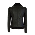 Womens Short Tailored Fit Morino Black Real Sheepskin Cross Zip Biker Style - Knighthood Store