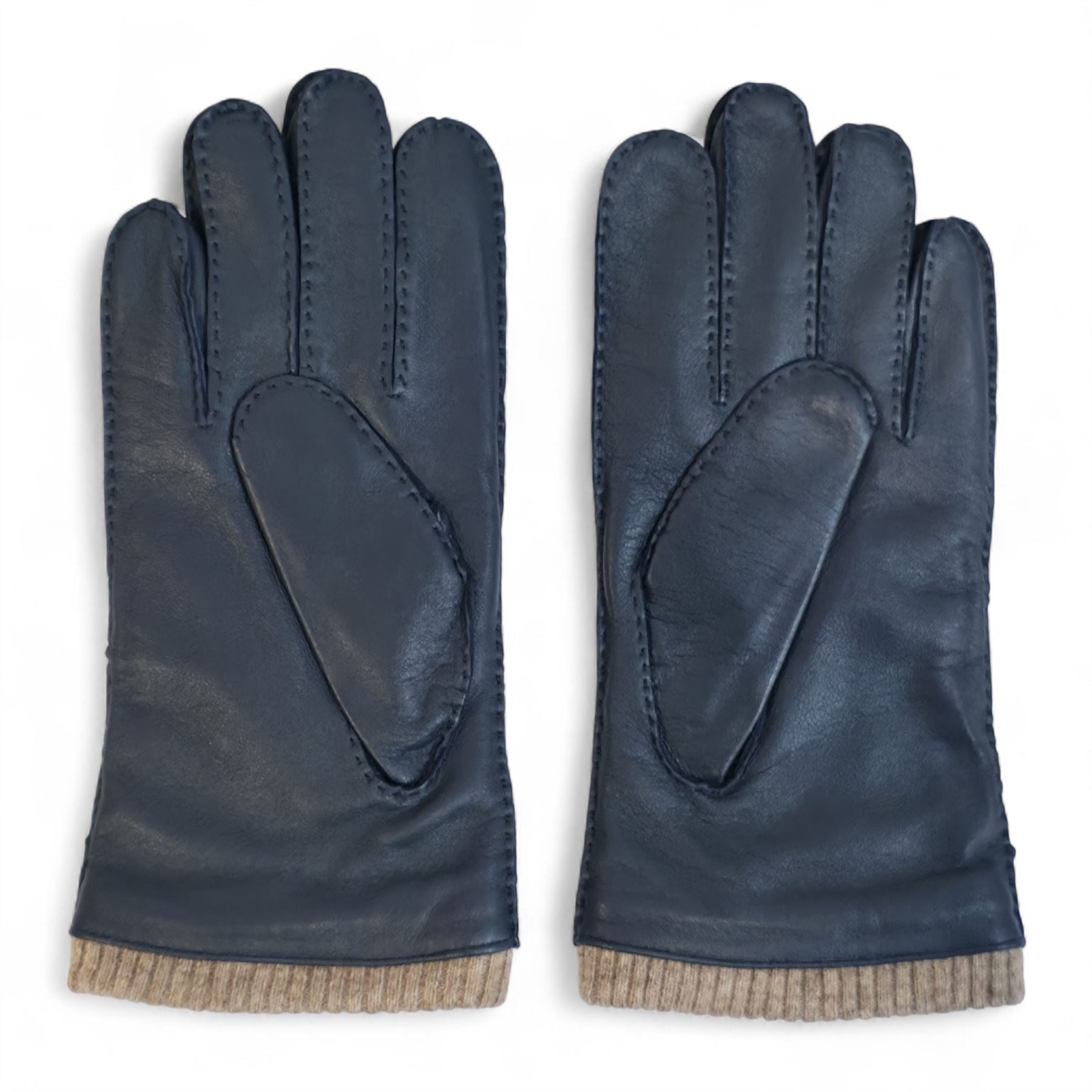 Men’s Genuine Leather Wool Lined Ribbed Knit Cuff Gloves