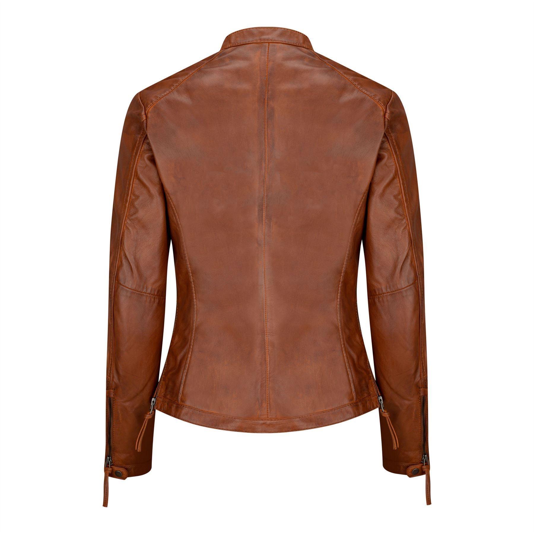 Ladies Womens Real Leather Vintage Slim Fit Biker Timber Leather Jacket - Knighthood Store