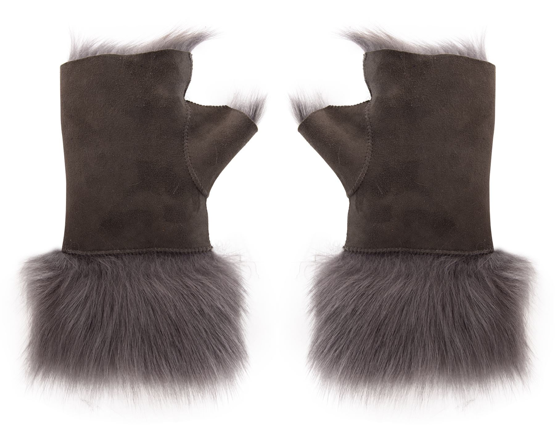 Women’s Suede Leather Shearling Lined Fingerless Gloves