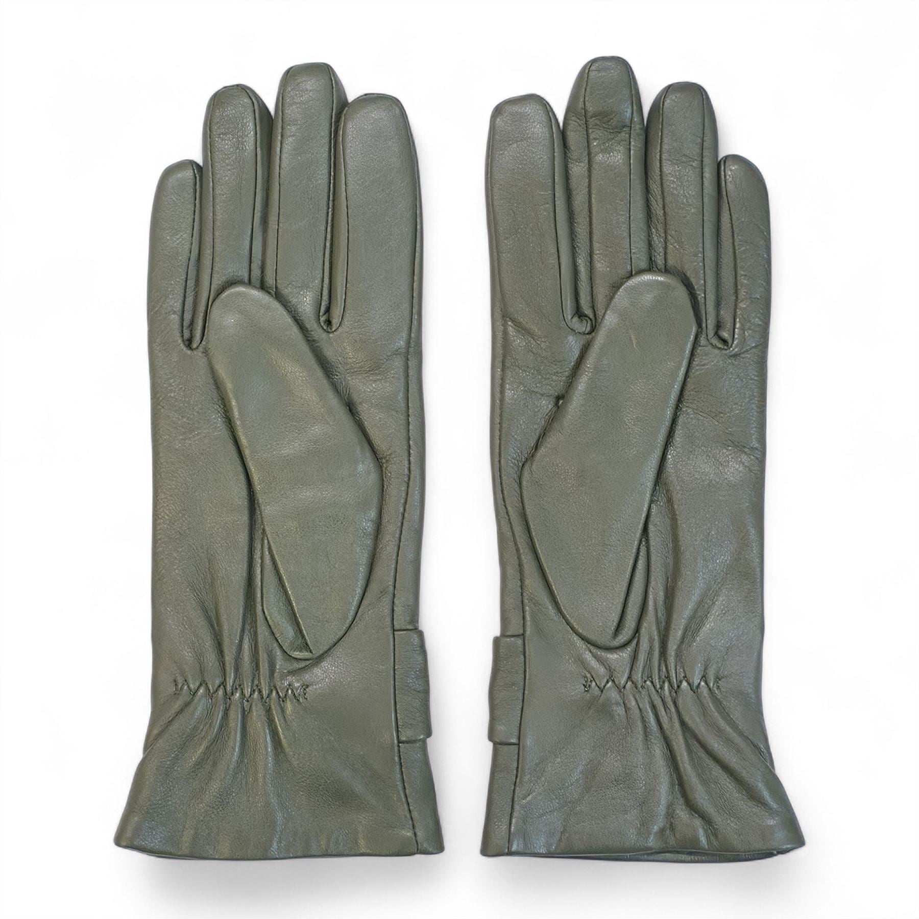 Women's Leather Wool Lined Bow Knot Accent Gloves
