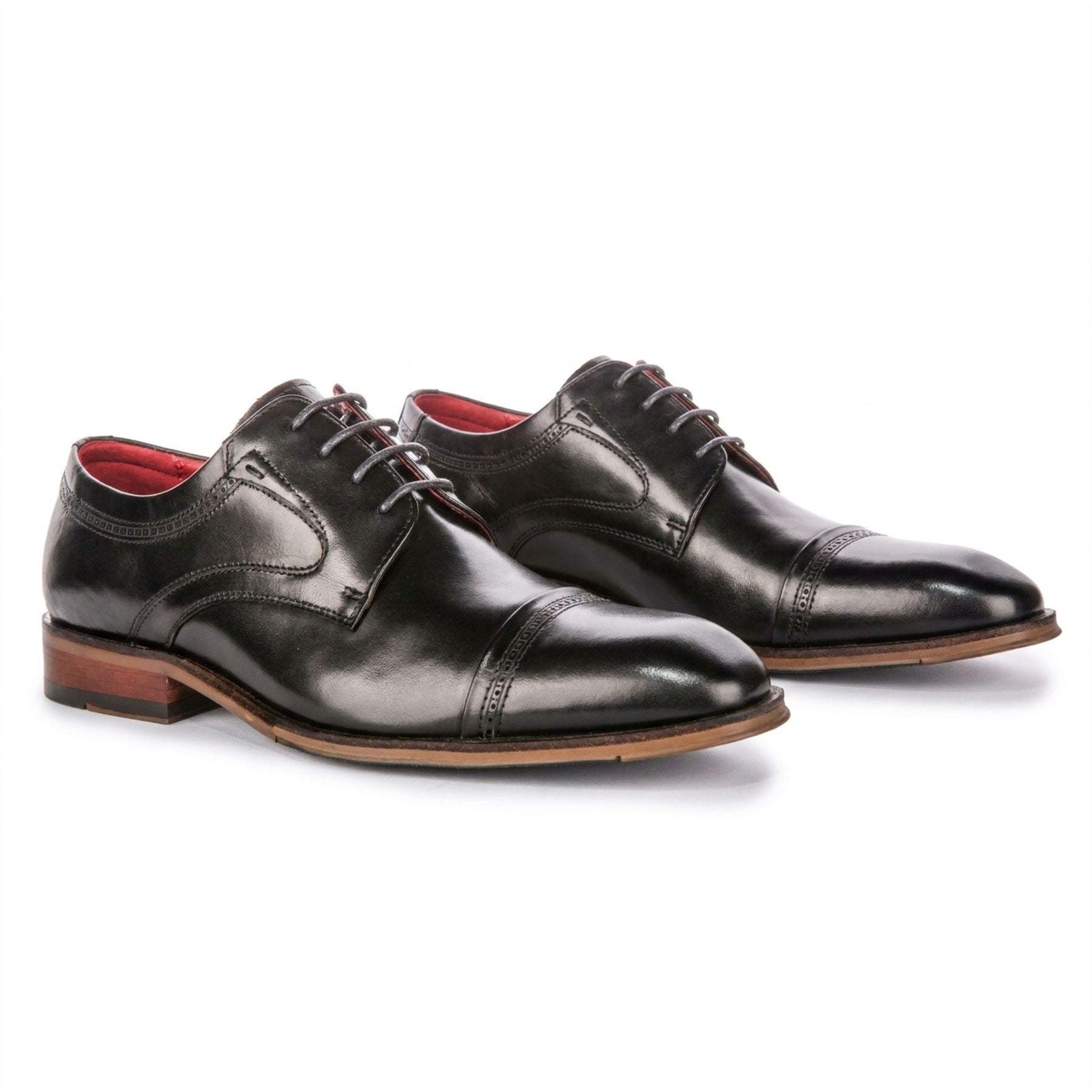 Everett - Men's Black Polished Leather Cap Toe Derby Shoes