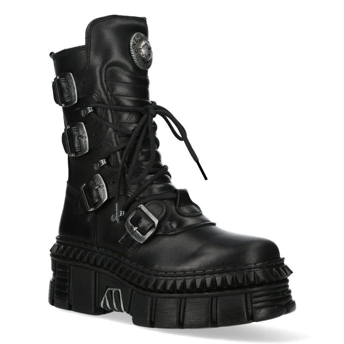 New Rock Boots Punk WALL373-S6 Unisex Metallic Black Leather Platform EMO - Knighthood Store