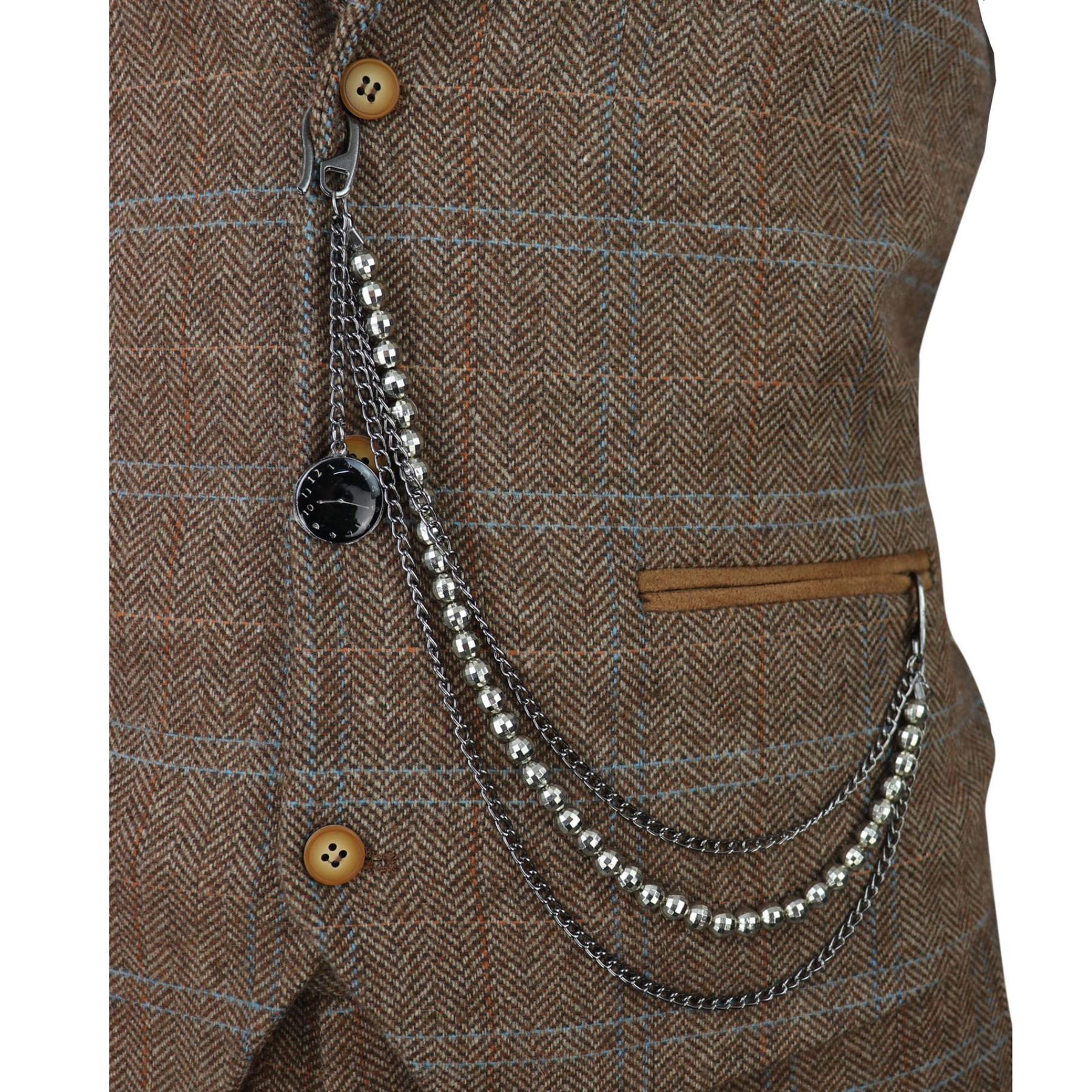 Waistcoat Pocket Chain Silver Clock Pendant Silver Bead Pocket Hook Vintage - Knighthood Store